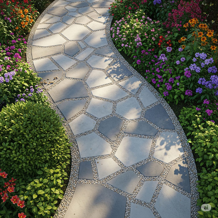 مسیر باغ با کفپوش‌های بتنی مدرن و زیبا