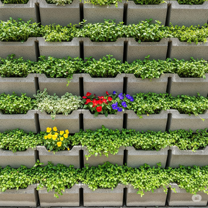 دیوار سبز ساخته شده با بلوک‌های بتنی