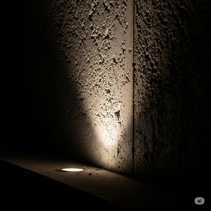 نورپردازی حرفه‌ای یک دیوار بتنی با بافت خاص