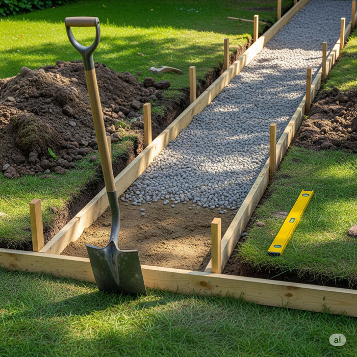 گودبرداری و آماده‌سازی زمین برای مسیر بتنی